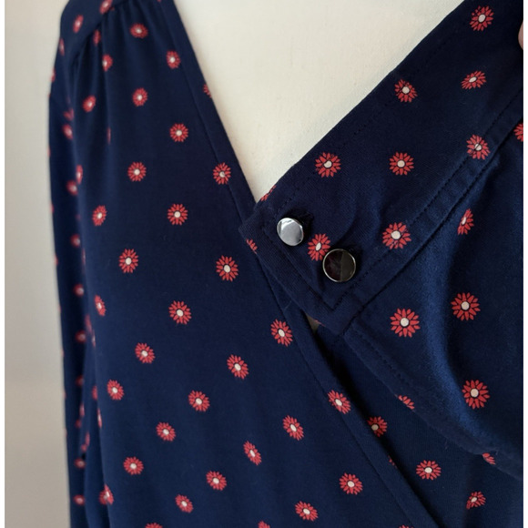 LANDS END Plus Size 1X (16-18) Midi Wrap Dress Navy/Red Ditsy Floral Boho Retro - Picture 9 of 13